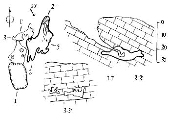 Рис.32 План и разрезы пещеры Мамина