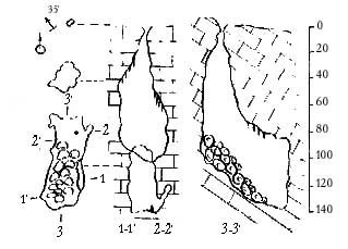 Рис.34 План и разрез пещеры Кара-Мурза